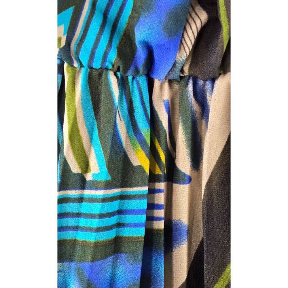 Robbie Bee Maxi Sun Dress Spaghetti Straps Sz 12 Green Blue Tropical Party - Picture 7 of 15